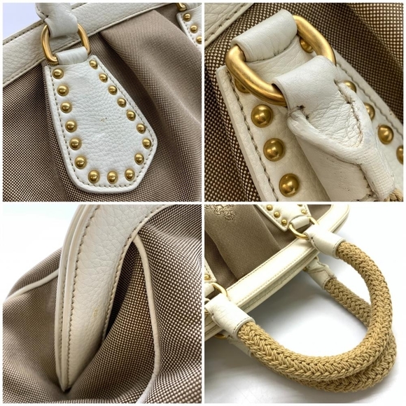 Prada Doctor's Bag Handbag Jacquard Leather Beige White - Picture 8 of 10